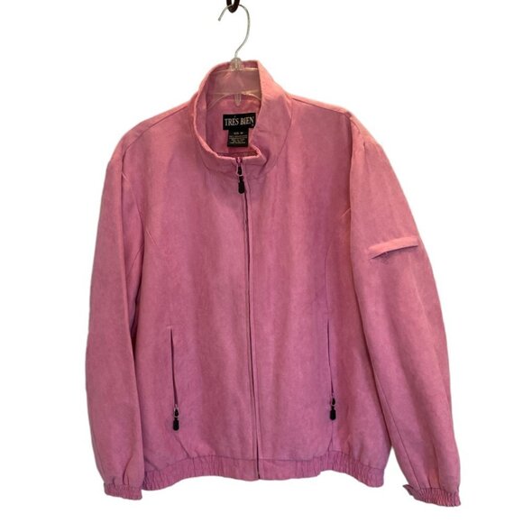 Tres Bien Jacket Women's Size Medium Dusty Rose Pink Suede Polyester Zip Front - Picture 1 of 8